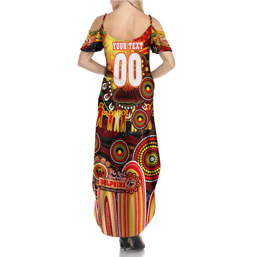 Personalised NAIDOC Week 2025 Dolphins Rugby Summer Maxi Dress Aboriginal Dot Painting