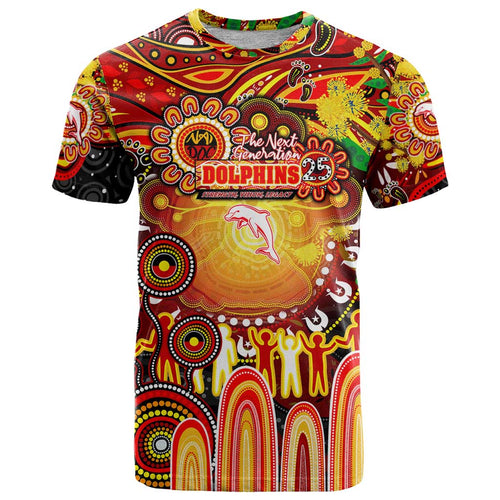 Personalised NAIDOC Week 2025 Dolphins Rugby T Shirt Aboriginal Dot Painting