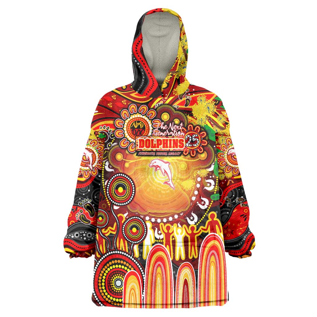Personalised NAIDOC Week 2025 Dolphins Rugby Wearable Blanket Hoodie Aboriginal Dot Painting