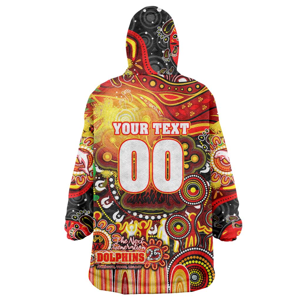 Personalised NAIDOC Week 2025 Dolphins Rugby Wearable Blanket Hoodie Aboriginal Dot Painting