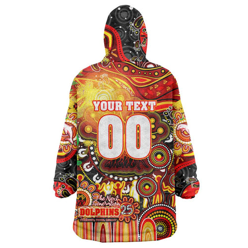 Personalised NAIDOC Week 2025 Dolphins Rugby Wearable Blanket Hoodie Aboriginal Dot Painting