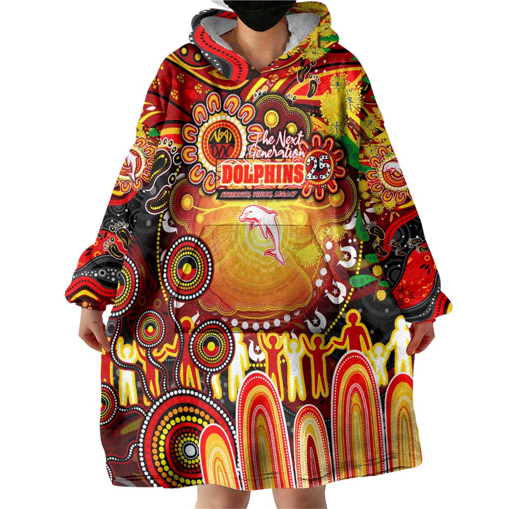 Personalised NAIDOC Week 2025 Dolphins Rugby Wearable Blanket Hoodie Aboriginal Dot Painting