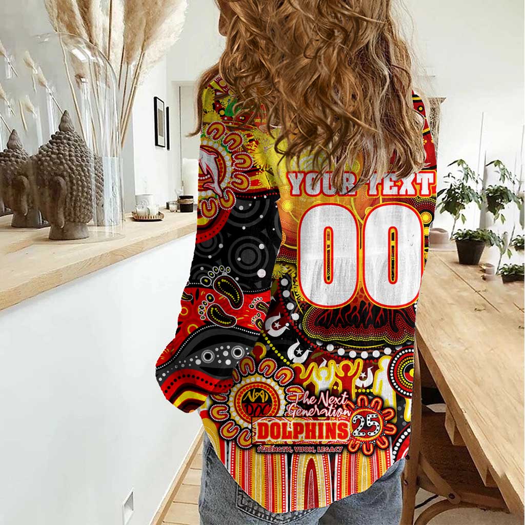 Personalised NAIDOC Week 2025 Dolphins Rugby Women Casual Shirt Aboriginal Dot Painting