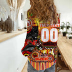 Personalised NAIDOC Week 2025 Dolphins Rugby Women Casual Shirt Aboriginal Dot Painting