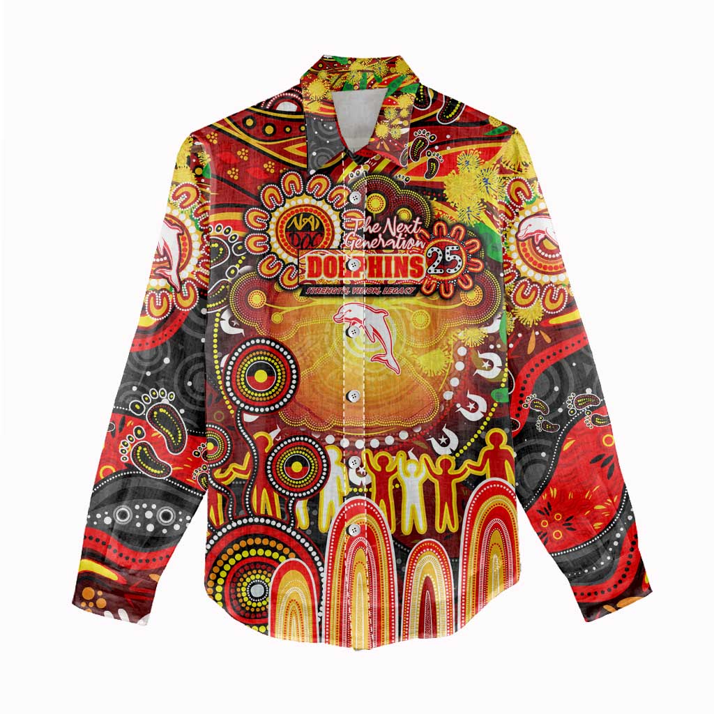 Personalised NAIDOC Week 2025 Dolphins Rugby Women Casual Shirt Aboriginal Dot Painting