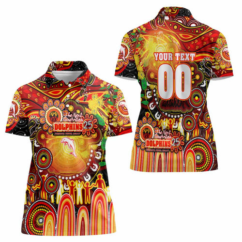 Personalised NAIDOC Week 2025 Dolphins Rugby Women Polo Shirt Aboriginal Dot Painting