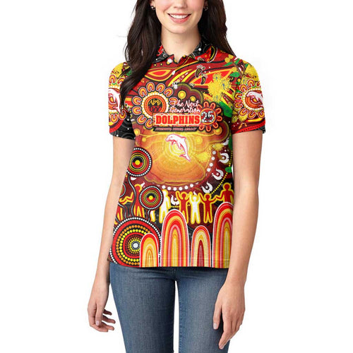 Personalised NAIDOC Week 2025 Dolphins Rugby Women Polo Shirt Aboriginal Dot Painting