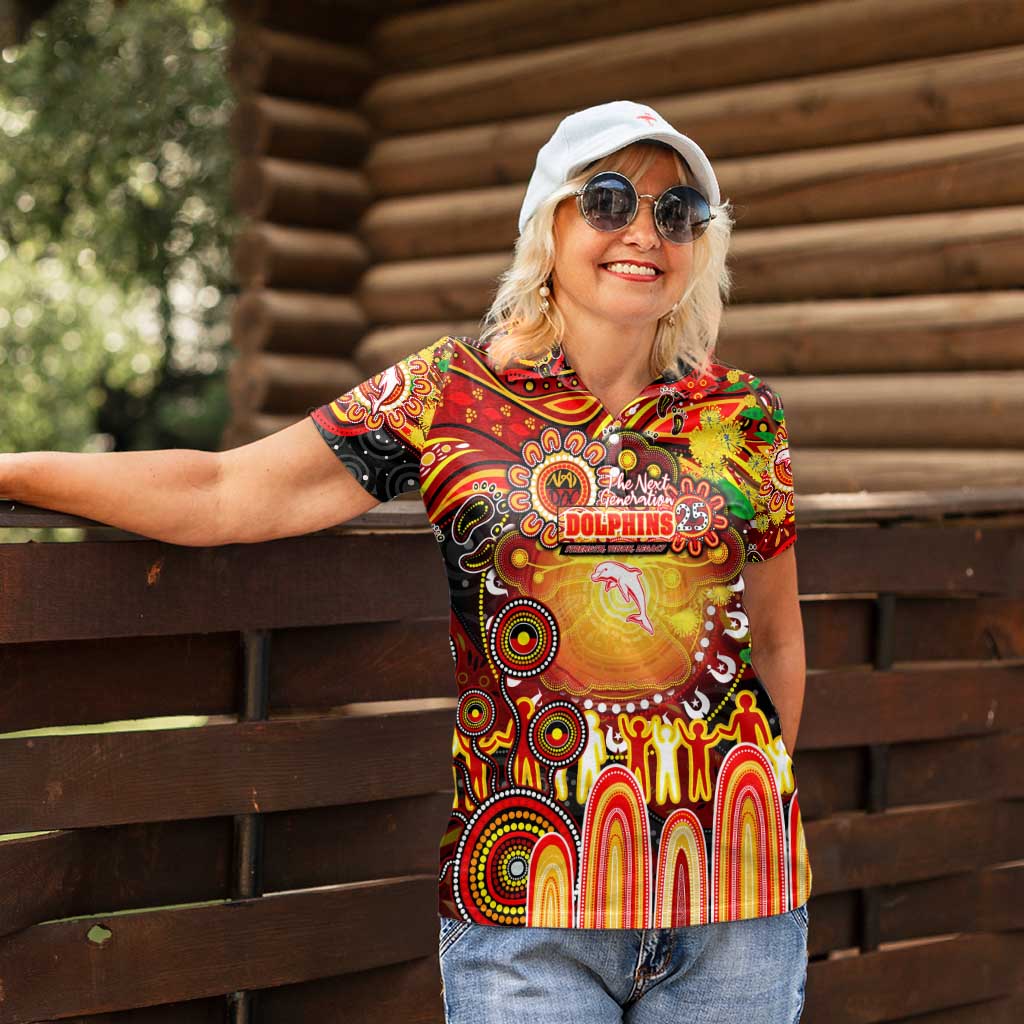 Personalised NAIDOC Week 2025 Dolphins Rugby Women Polo Shirt Aboriginal Dot Painting
