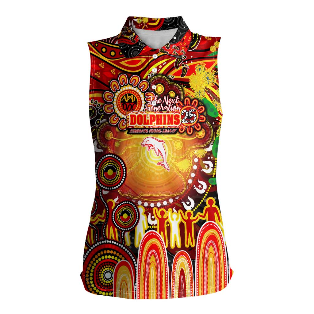 Personalised NAIDOC Week 2025 Dolphins Rugby Women Sleeveless Polo Shirt Aboriginal Dot Painting