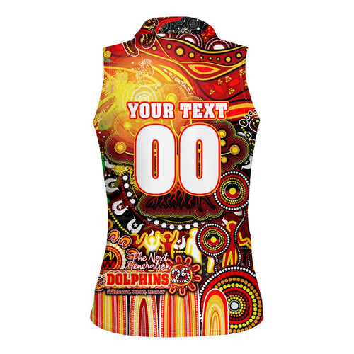 Personalised NAIDOC Week 2025 Dolphins Rugby Women Sleeveless Polo Shirt Aboriginal Dot Painting