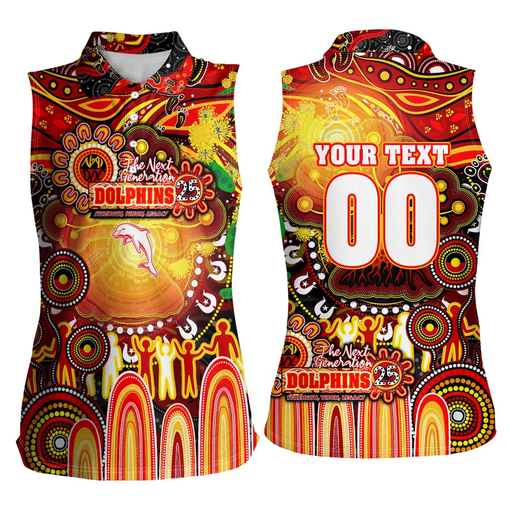 Personalised NAIDOC Week 2025 Dolphins Rugby Women Sleeveless Polo Shirt Aboriginal Dot Painting