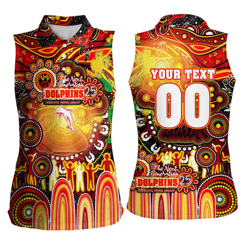 Personalised NAIDOC Week 2025 Dolphins Rugby Women Sleeveless Polo Shirt Aboriginal Dot Painting
