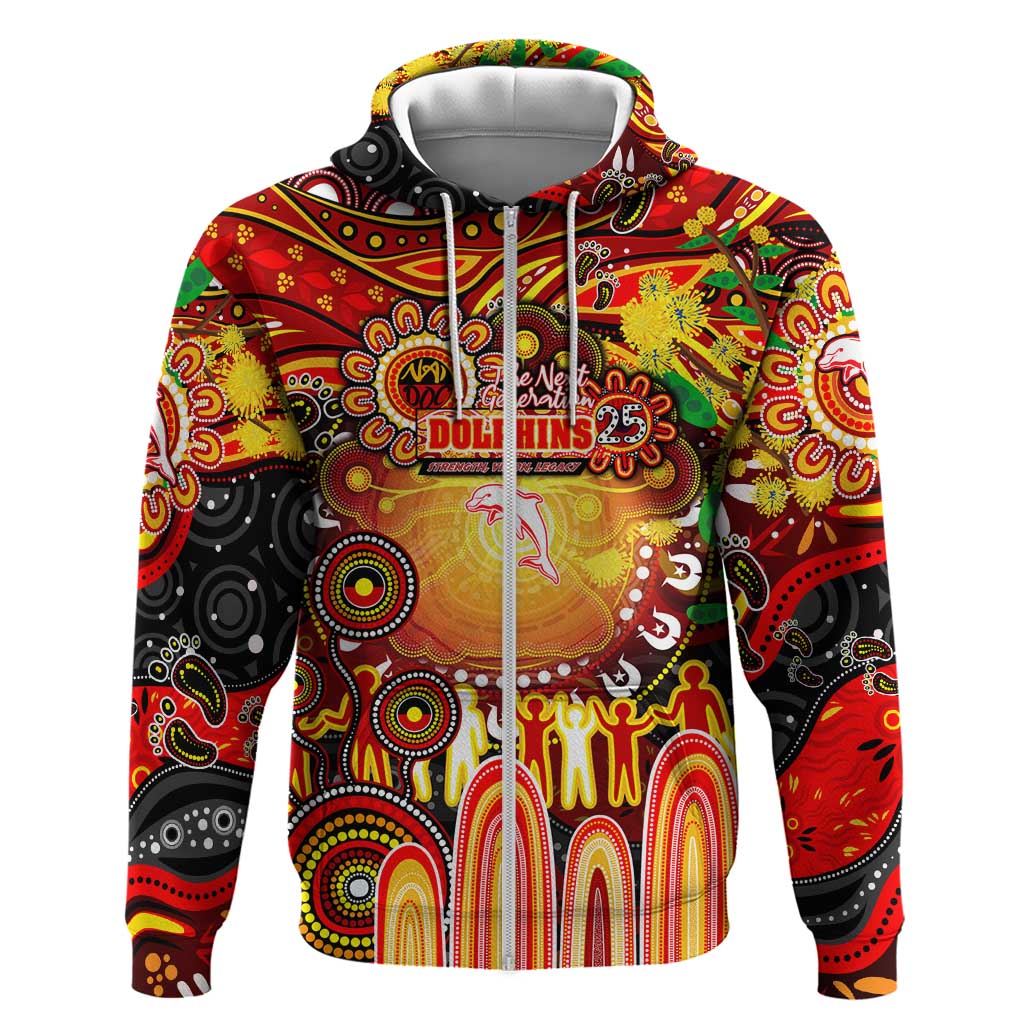 Personalised NAIDOC Week 2025 Dolphins Rugby Zip Hoodie Aboriginal Dot Painting