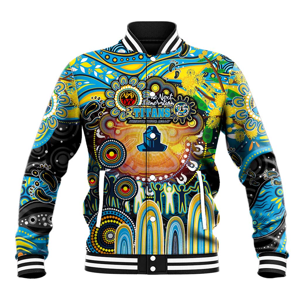 Personalised NAIDOC Week 2025 Titans Rugby Baseball Jacket Aboriginal Dot Painting
