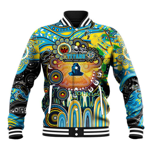 Personalised NAIDOC Week 2025 Titans Rugby Baseball Jacket Aboriginal Dot Painting