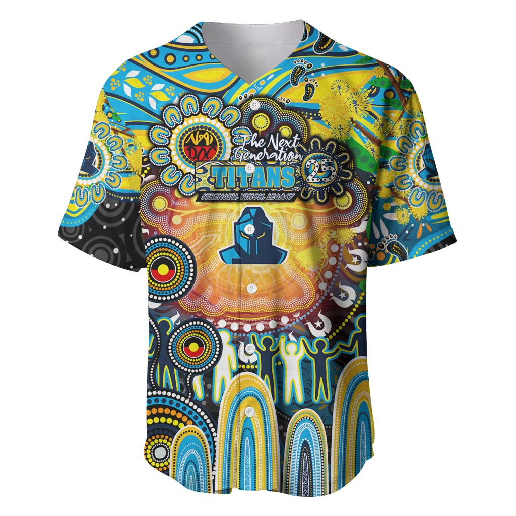 Personalised NAIDOC Week 2025 Titans Rugby Baseball Jersey Aboriginal Dot Painting