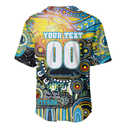 Personalised NAIDOC Week 2025 Titans Rugby Baseball Jersey Aboriginal Dot Painting