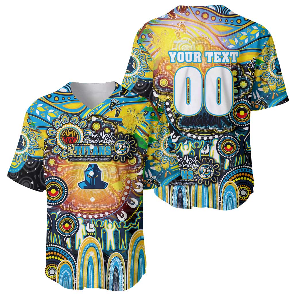 Personalised NAIDOC Week 2025 Titans Rugby Baseball Jersey Aboriginal Dot Painting