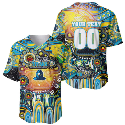 Personalised NAIDOC Week 2025 Titans Rugby Baseball Jersey Aboriginal Dot Painting