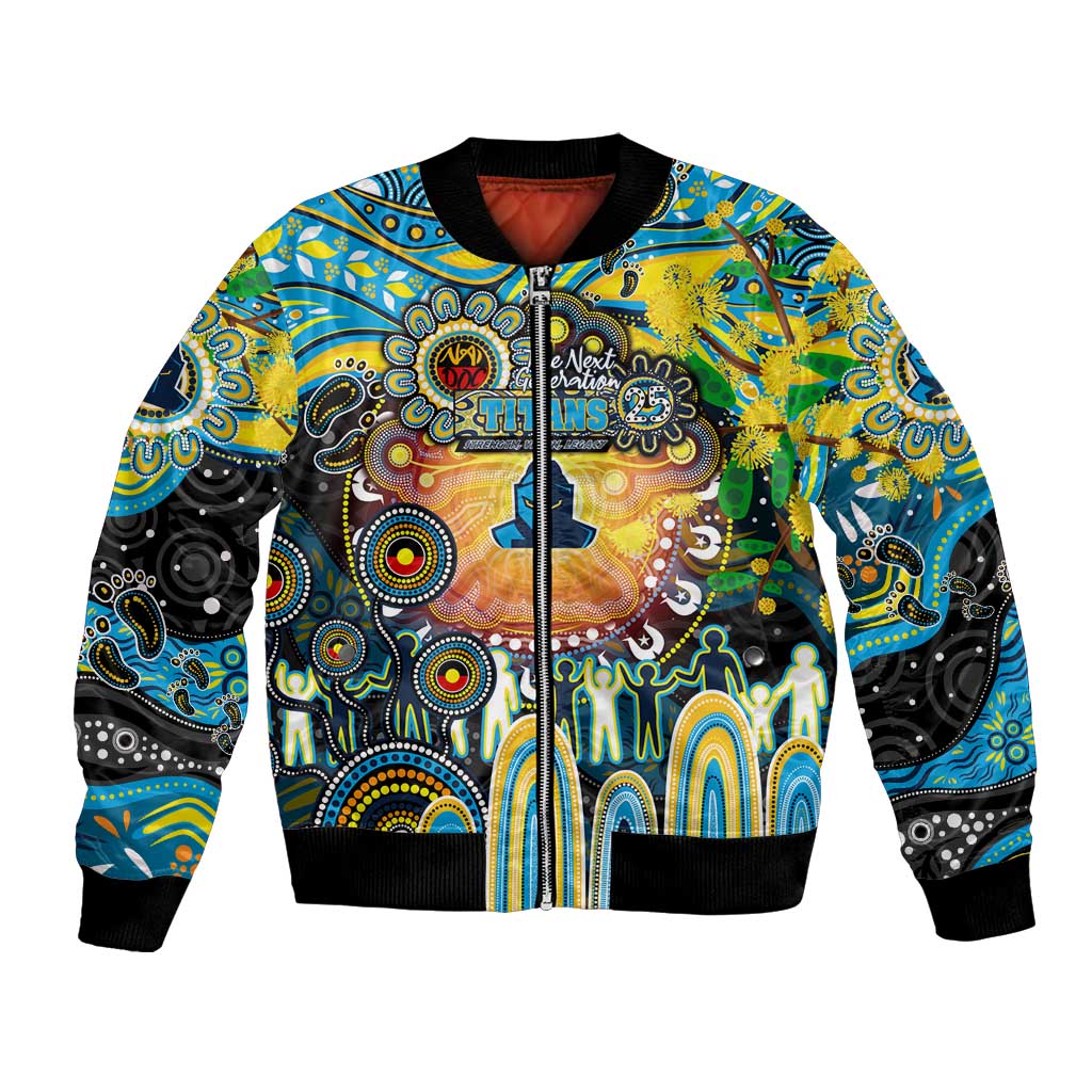 Personalised NAIDOC Week 2025 Titans Rugby Bomber Jacket Aboriginal Dot Painting