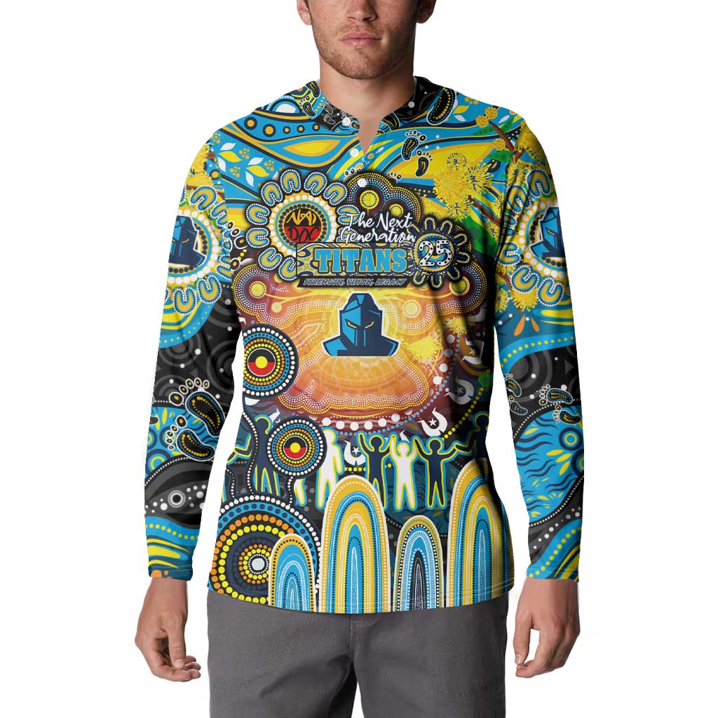 Personalised NAIDOC Week 2025 Titans Rugby Button Sweatshirt Aboriginal Dot Painting