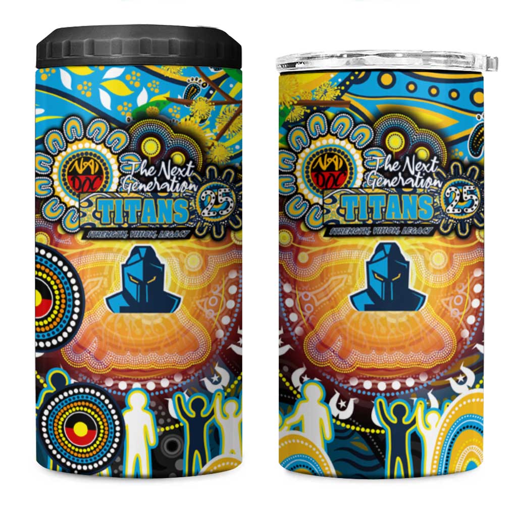 NAIDOC Week 2025 Titans Rugby 4 in 1 Can Cooler Tumbler Aboriginal Dot Painting