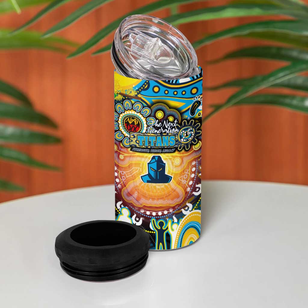 NAIDOC Week 2025 Titans Rugby 4 in 1 Can Cooler Tumbler Aboriginal Dot Painting