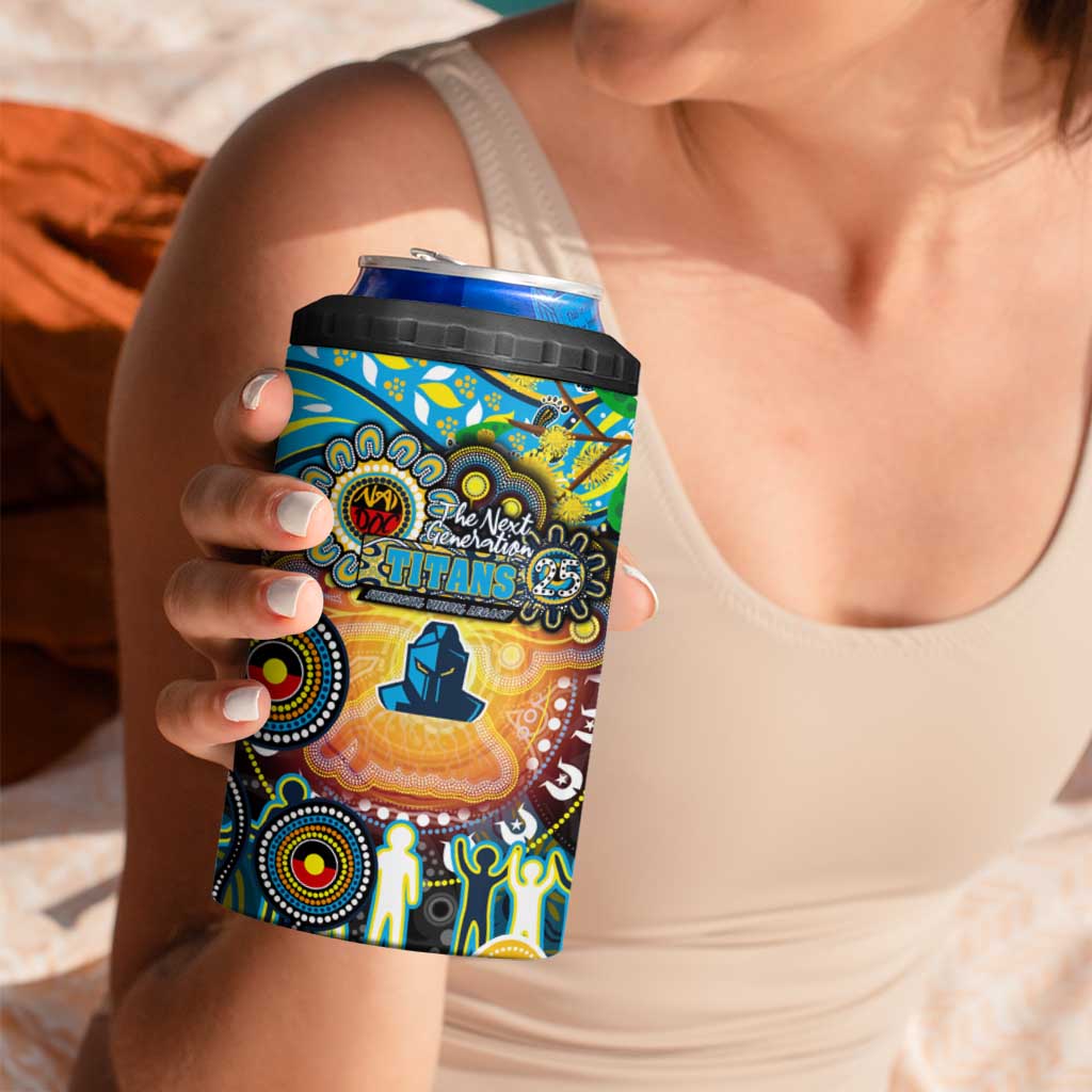 NAIDOC Week 2025 Titans Rugby 4 in 1 Can Cooler Tumbler Aboriginal Dot Painting