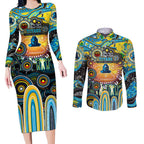 Personalised NAIDOC Week 2025 Titans Rugby Couples Matching Long Sleeve Bodycon Dress and Long Sleeve Button Shirt Aboriginal Dot Painting