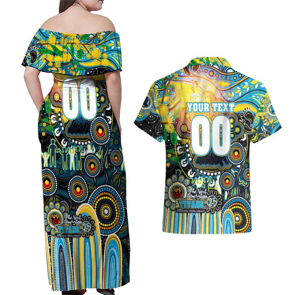 Personalised NAIDOC Week 2025 Titans Rugby Couples Matching Off Shoulder Maxi Dress and Hawaiian Shirt Aboriginal Dot Painting
