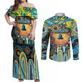 Personalised NAIDOC Week 2025 Titans Rugby Couples Matching Off Shoulder Maxi Dress and Long Sleeve Button Shirt Aboriginal Dot Painting