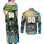 Personalised NAIDOC Week 2025 Titans Rugby Couples Matching Off Shoulder Maxi Dress and Long Sleeve Button Shirt Aboriginal Dot Painting