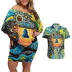 Personalised NAIDOC Week 2025 Titans Rugby Couples Matching Off Shoulder Short Dress and Hawaiian Shirt Aboriginal Dot Painting
