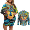 Personalised NAIDOC Week 2025 Titans Rugby Couples Matching Off Shoulder Short Dress and Long Sleeve Button Shirt Aboriginal Dot Painting