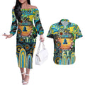 Personalised NAIDOC Week 2025 Titans Rugby Couples Matching Off The Shoulder Long Sleeve Dress and Hawaiian Shirt Aboriginal Dot Painting