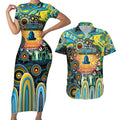 Personalised NAIDOC Week 2025 Titans Rugby Couples Matching Short Sleeve Bodycon Dress and Hawaiian Shirt Aboriginal Dot Painting