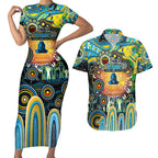 Personalised NAIDOC Week 2025 Titans Rugby Couples Matching Short Sleeve Bodycon Dress and Hawaiian Shirt Aboriginal Dot Painting