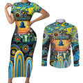 Personalised NAIDOC Week 2025 Titans Rugby Couples Matching Short Sleeve Bodycon Dress and Long Sleeve Button Shirt Aboriginal Dot Painting