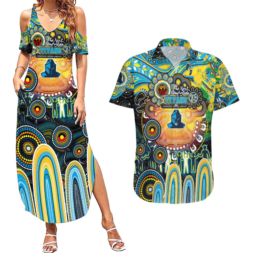 Personalised NAIDOC Week 2025 Titans Rugby Couples Matching Summer Maxi Dress and Hawaiian Shirt Aboriginal Dot Painting