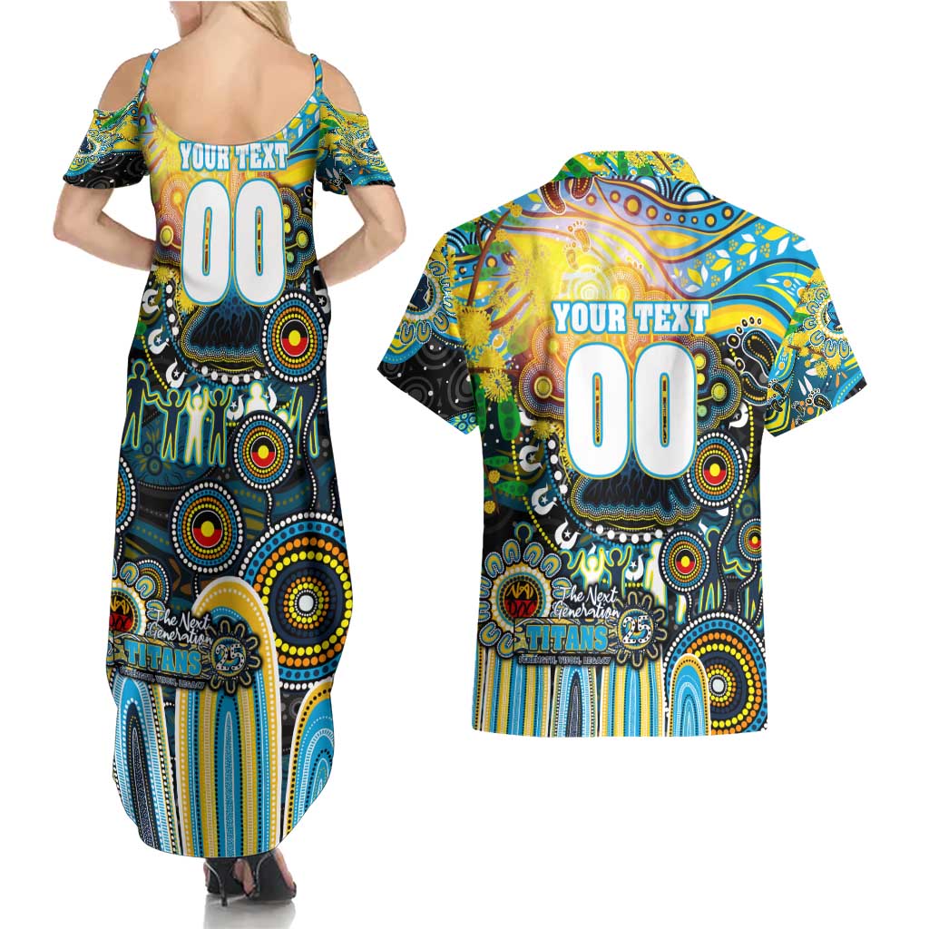 Personalised NAIDOC Week 2025 Titans Rugby Couples Matching Summer Maxi Dress and Hawaiian Shirt Aboriginal Dot Painting