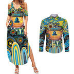 Personalised NAIDOC Week 2025 Titans Rugby Couples Matching Summer Maxi Dress and Long Sleeve Button Shirt Aboriginal Dot Painting