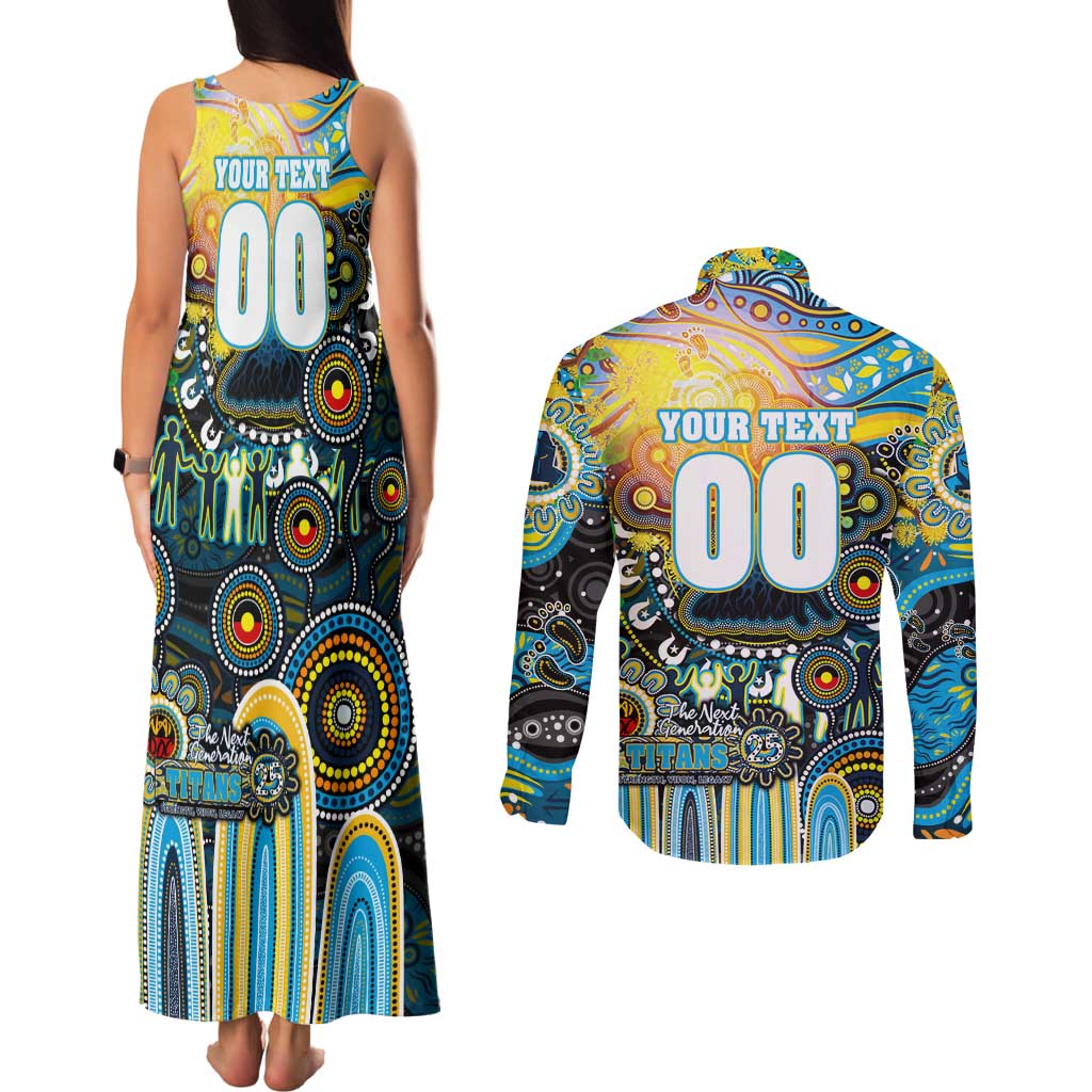 Personalised NAIDOC Week 2025 Titans Rugby Couples Matching Tank Maxi Dress and Long Sleeve Button Shirt Aboriginal Dot Painting