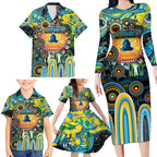 Personalised NAIDOC Week 2025 Titans Rugby Family Matching Long Sleeve Bodycon Dress and Hawaiian Shirt Aboriginal Dot Painting