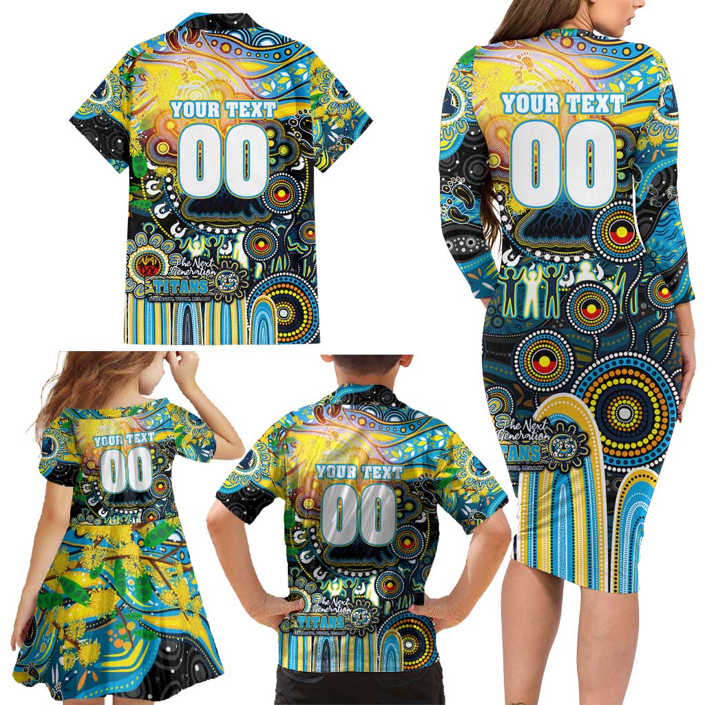 Personalised NAIDOC Week 2025 Titans Rugby Family Matching Long Sleeve Bodycon Dress and Hawaiian Shirt Aboriginal Dot Painting