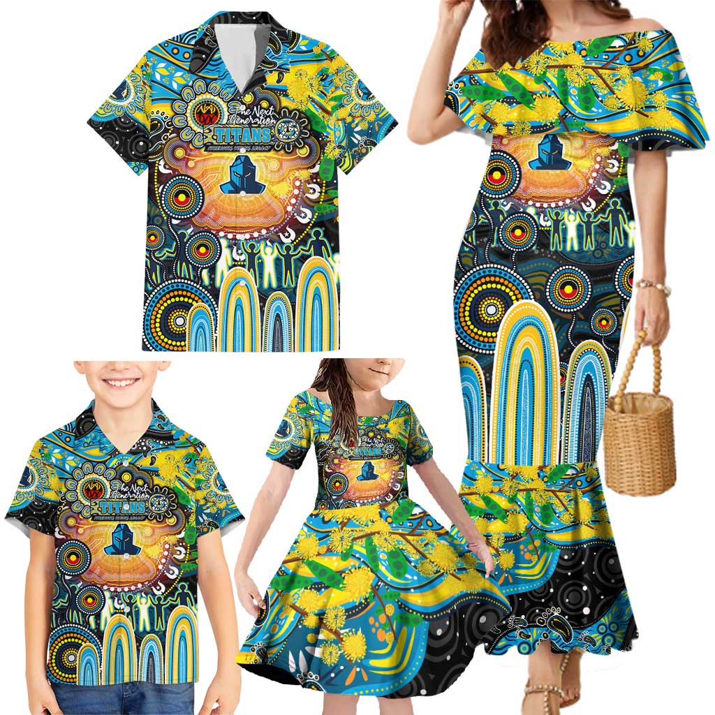 Personalised NAIDOC Week 2025 Titans Rugby Family Matching Mermaid Dress and Hawaiian Shirt Aboriginal Dot Painting