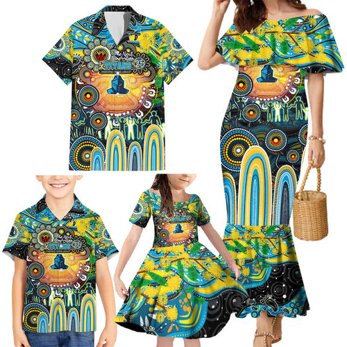 Personalised NAIDOC Week 2025 Titans Rugby Family Matching Mermaid Dress and Hawaiian Shirt Aboriginal Dot Painting