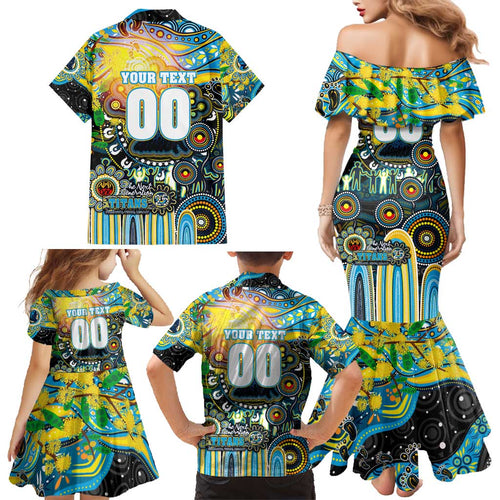 Personalised NAIDOC Week 2025 Titans Rugby Family Matching Mermaid Dress and Hawaiian Shirt Aboriginal Dot Painting