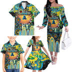 Personalised NAIDOC Week 2025 Titans Rugby Family Matching Off The Shoulder Long Sleeve Dress and Hawaiian Shirt Aboriginal Dot Painting