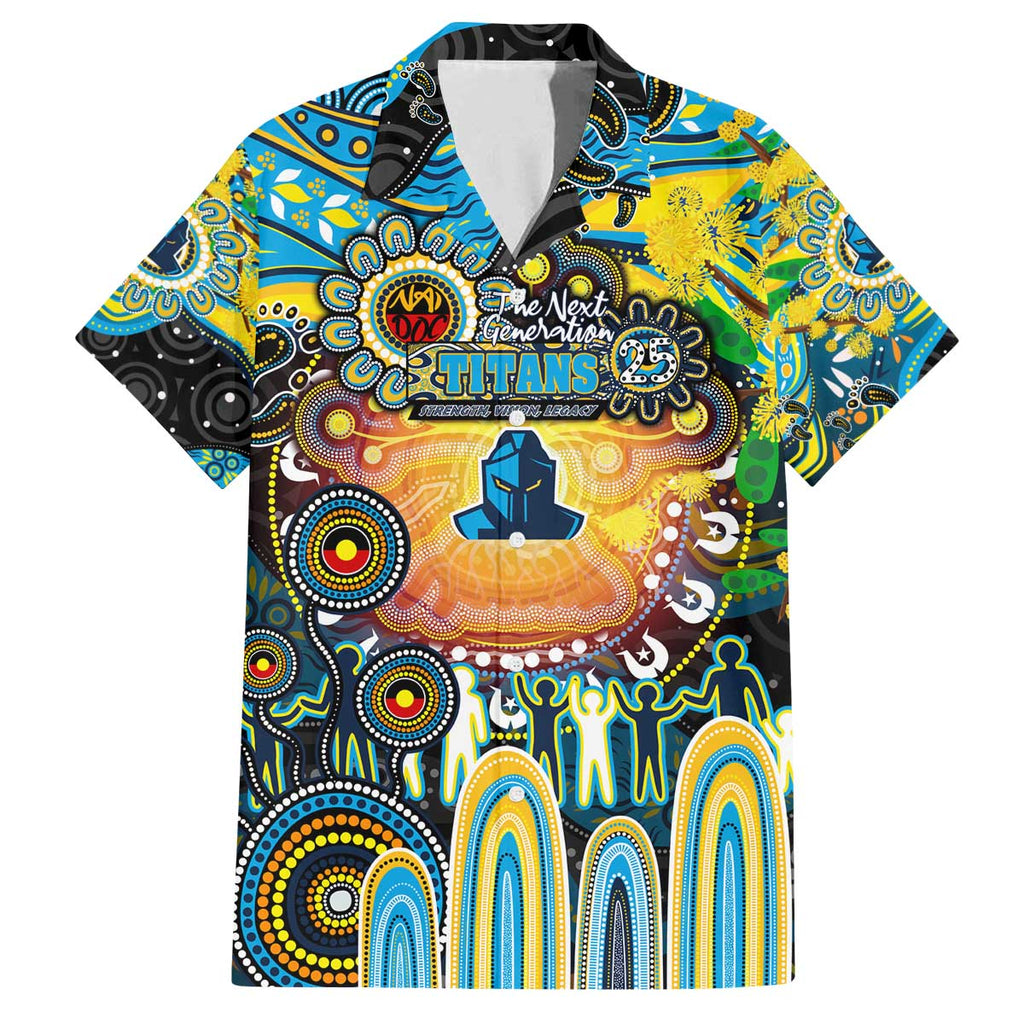 Personalised NAIDOC Week 2025 Titans Rugby Family Matching Off The Shoulder Long Sleeve Dress and Hawaiian Shirt Aboriginal Dot Painting