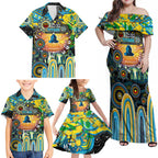 Personalised NAIDOC Week 2025 Titans Rugby Family Matching Off Shoulder Maxi Dress and Hawaiian Shirt Aboriginal Dot Painting
